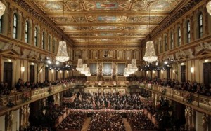 The Vienna Philharmonic Orchestra during the traditional New Year's Concert in the Golden Hall of the Vienna Musikverein in Vienna January 1, 2013. REUTERS/Herwig Prammer